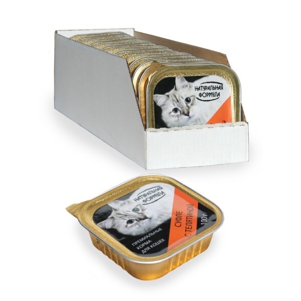 Натуральная формула влажный корм для кошек суфле с телятиной, в ламистерах - 100 г х 15 шт