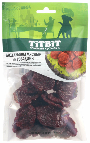 TiTBiT Меню от Шефа медальоны мясные из говядины для собак - 80 г
