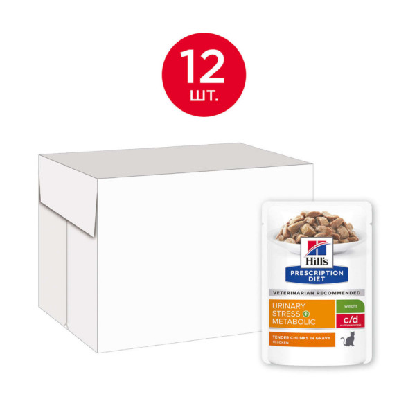 Hills Prescription Diet c/d Multicare Stress влажный диетический корм для взрослых кошек при стрессе, избыточном весе и проблемах мочеполовой системы, в паучах - 85 г x 12 шт
