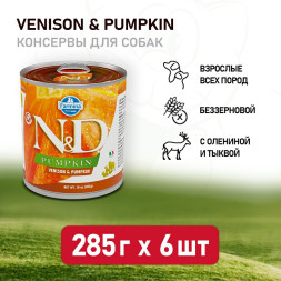 Farmina N&amp;amp;D Pumpkin Dog влажный беззерновой корм для взрослых собак с тыквой и олениной - 285 г (6 шт в уп)