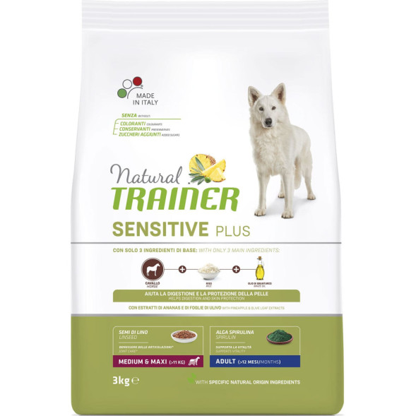 Trainer Natural Sensitive Plus Adult Medium&amp;amp;Maxi сухой гипоаллергенный корм для взрослых собак средних и крупных пород с кониной - 3 кг