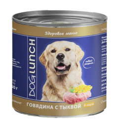 Dog Lunch влажный корм для взрослых собак с говядиной и тыквой в соусе, в консервах - 750 г х 9 шт