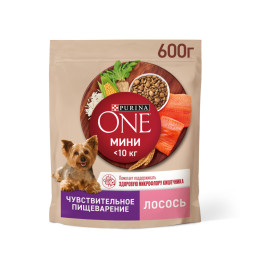 Purina ONE Мини сухой корм для собак мелких пород при чувствительном пищеварении с лососем - 600 г