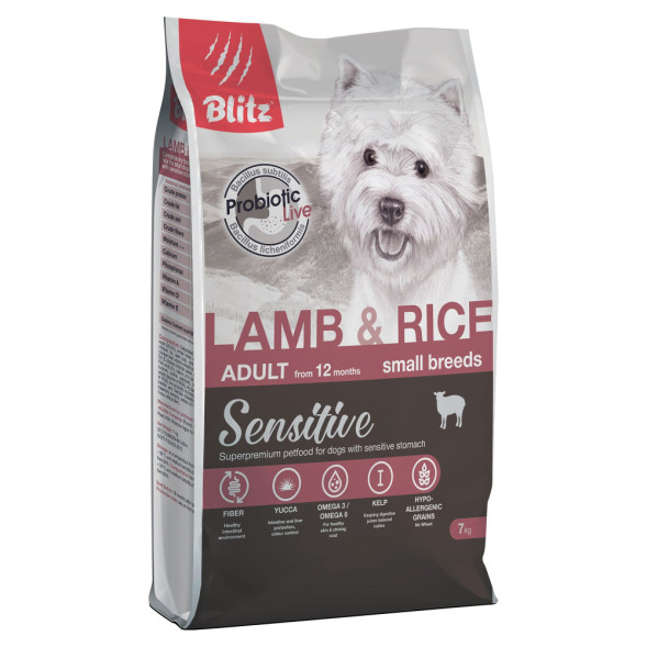 Blitz Sensitive Adult Small Breeds Lamb &amp;amp; Rice сухой корм для взрослых собак мелких пород, с ягненком и рисом - 7 кг