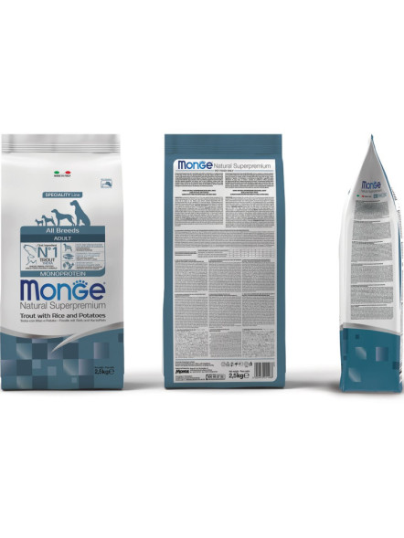Monge Dog Monoprotein сухой корм для взрослых собак всех пород с форелью, рисом и картофелем 2,5 кг