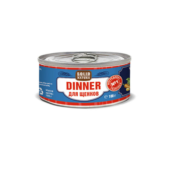 Solid Natura Dinner Телятина влажный корм для щенков в жестяной банке 100 г х 24 шт