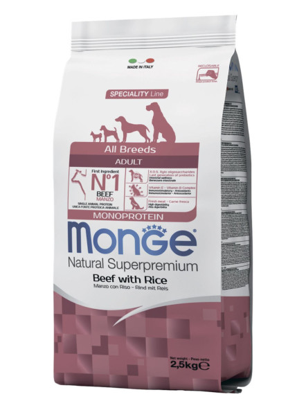 Monge Dog All Breeds сухой корм для взрослых собак с говядиной и рисом 2,5 кг
