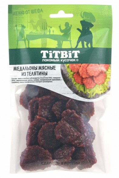 TiTBiT Меню от Шефа медальоны мясные из телятины для собак - 80 г