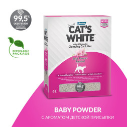 Cats White Box Premium Baby Powder наполнитель комкующийся для кошачьего туалета с ароматом детской присыпки - 6 л