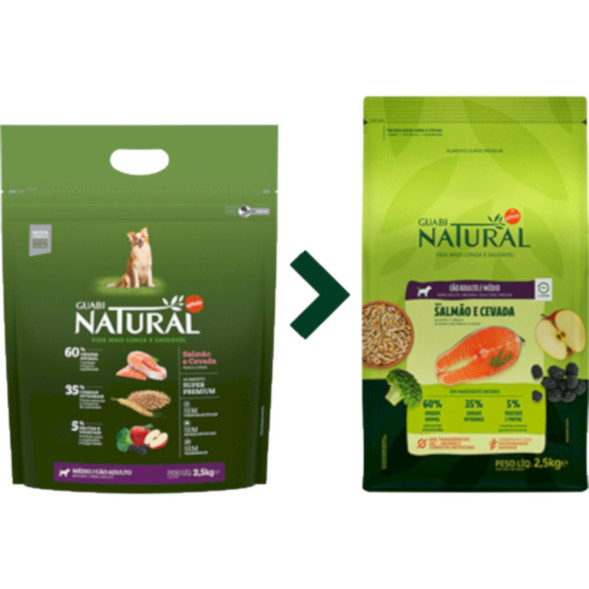 Guabi Natural Dog Adult cухой корм для взрослых собак средних пород, с лососем и ячменем - 2,5 кг