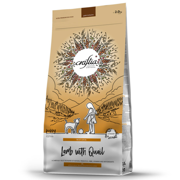 Craftia Natura сухой корм для щенков средних и крупных пород с ягненком и перепелкой - 2 кг
