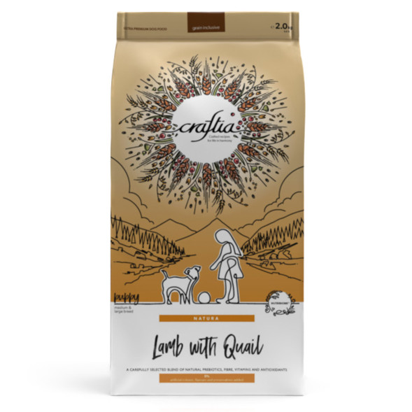 Craftia Natura сухой корм для щенков средних и крупных пород с ягненком и перепелкой - 2 кг