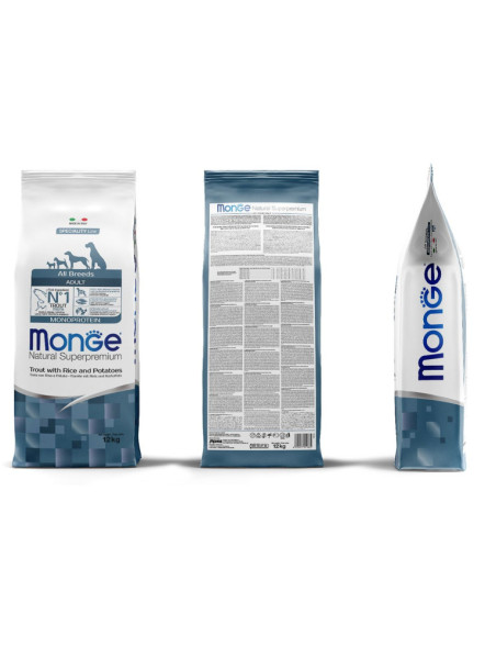Monge Dog Monoprotein сухой корм для взрослых собак всех пород с форелью, рисом и картофелем 12 кг