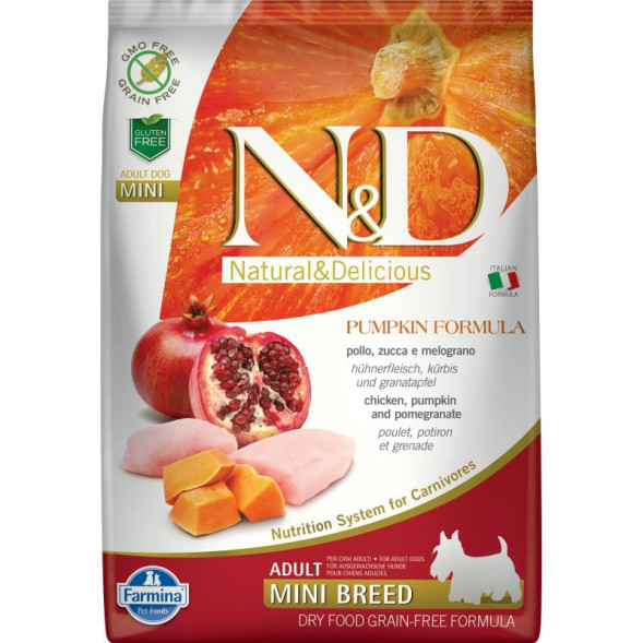 Farmina N&amp;amp;D Pumpkin Dog Grain Free Chicken &amp;amp; Pomegranate Adult Mini сухой беззерновой корм для взрослых собак мелких пород с курицей, гранатом и тыквой - 7 кг