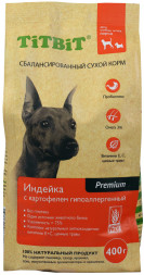 TiTBiT сухой гипоаллергенный корм для собак всех пород с индейкой и картофелем - 400 г