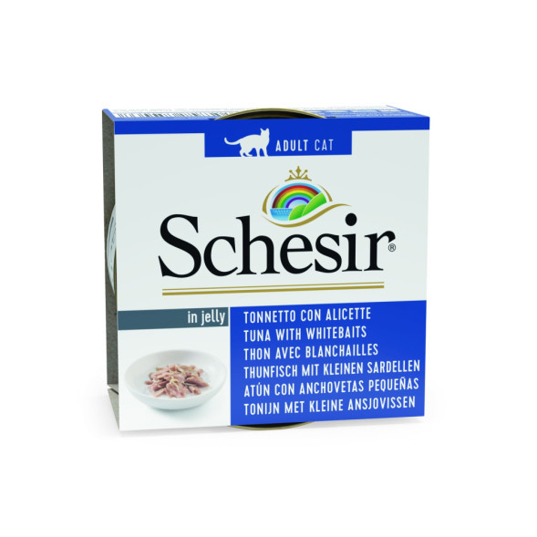 Schesir Cat Adult влажный корм для взрослых кошек с тунцом и снетками в консервах - 85 г х 14 шт