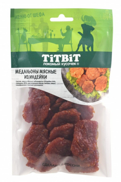 TiTBiT Меню от Шефа медальоны мясные из индейки для собак - 80 г