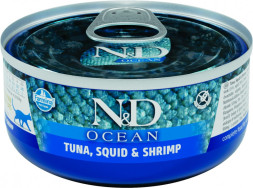 Farmina N&amp;amp;D Cat Ocean Tuna, Squid &amp;amp; Shrimp влажный корм для взрослых кошек с тунцом, кальмаром и креветками - 70 г х 30 шт