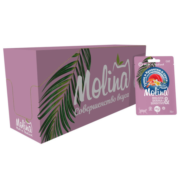 Molina паучи для кошек с тунцом и креветками, в соусе - 70 г x 24 шт
