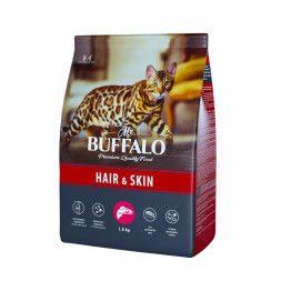 Mr.Buffalo Hair &amp;amp; Skin Adult полнорационный сухой корм для взрослых котов и кошек, для здоровой кожи и красивой шерсти, с лососем - 1,8 кг