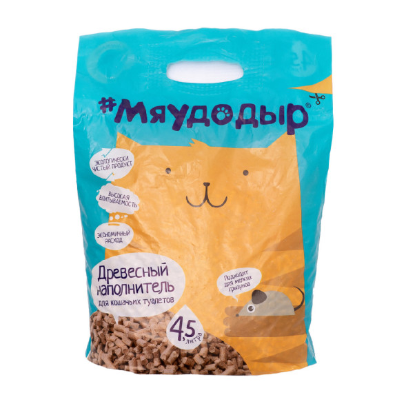 Мяудодыр впитывающий древесный наполнитель, гранулы 6 мм - 2,4 кг (4,5 л)
