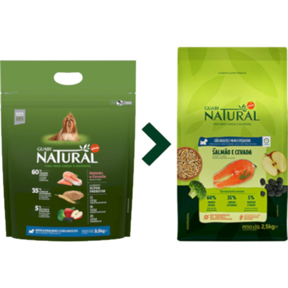 Guabi Natural Dog Adult cухой корм для взрослых собак мелких пород, с лососем и ячменем - 2,5 кг