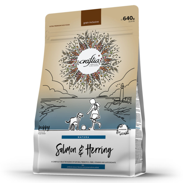 Craftia Natura сухой корм для щенков средних и крупных пород с лососем и сельдью - 640 г