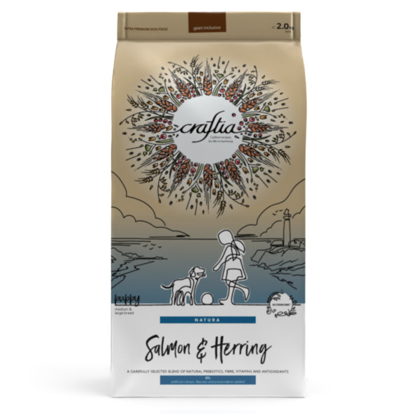 Craftia Natura сухой корм для щенков средних и крупных пород с лососем и сельдью - 640 г