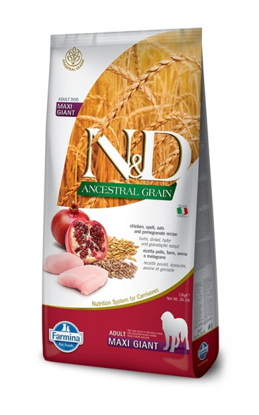 Farmina N&amp;amp;D Ancestral Grain Dog Chicken &amp;amp; Pomegranate Adult Giant &amp;amp; Maxi сухой беззерновой корм для взрослых собак гигантских и крупных пород с курицей и гранатом - 12 кг