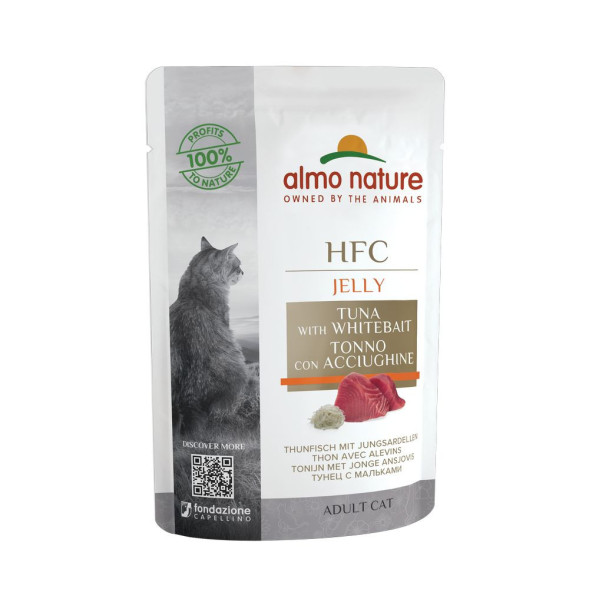 Almo Nature HFC паучи для взрослых кошек, с тунцом и мальками, в желе - 55 г x 24 шт