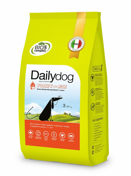 Сухой корм Dailydog Senior Medium&amp;amp;Large Breed для пожилых собак средних и крупных пород с индейкой и рисом - 3 кг