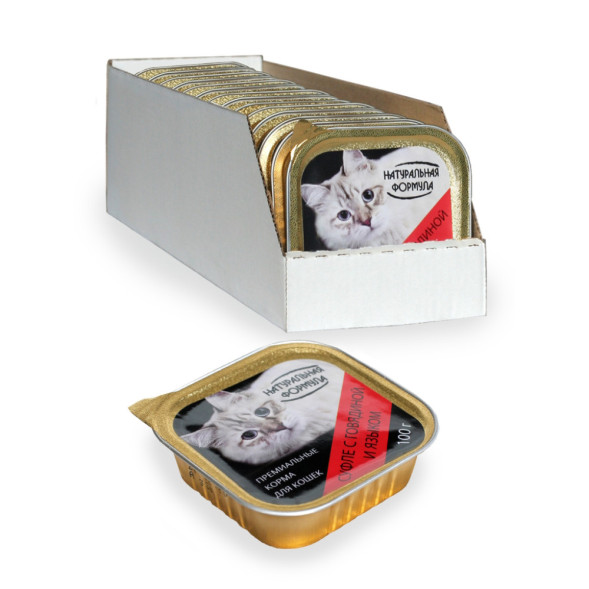 Натуральная формула влажный корм для кошек суфле с говядиной и языком, в ламистерах - 100 г х 15 шт