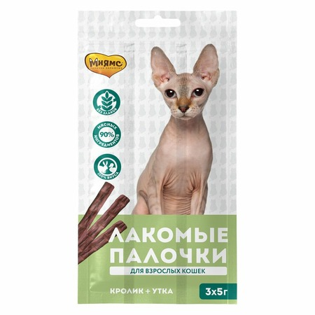 Мнямс лакомые палочки для кошек с уткой и кроликом, 13,5 см - 5 г х 10 шт