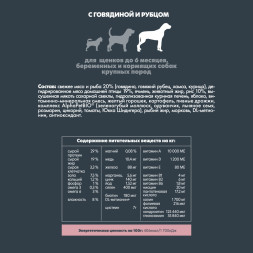 AlphaPet Superpremium сухой полнорационный корм для щенков до 6 месяцев, беременных и кормящих собак крупных пород с говядиной и рубцом - 12 кг