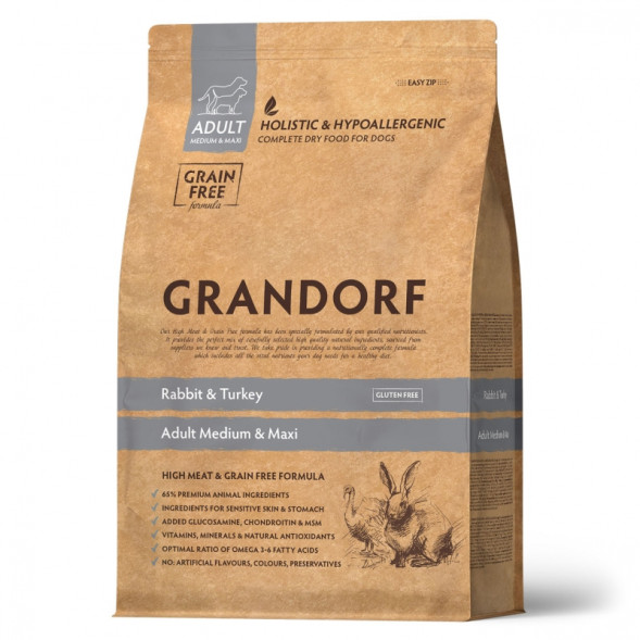 GRANDORF DOG Rabbit&amp;amp;Turkey MED&amp;amp;MAXI (кролик с индейкой для собак средних и крупных пород) 1 кг.