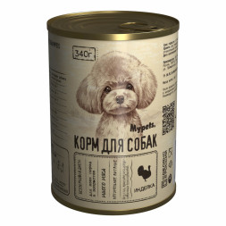 Mypets влажный корм для взрослых собак с индейкой, в консервах - 340 г х 12 шт