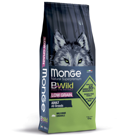 Monge Dog BWild Low Grain сухой низкозерновой корм для взрослых собак всех пород с мясом дикого кабана - 12 кг