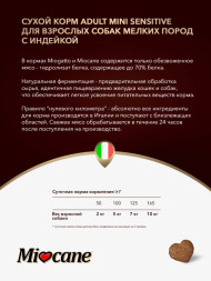 Miocane Adult Mini Sensitive сухой корм для взрослых собак мелких пород с индейкой - 1,5 кг