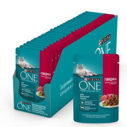 Влажный корм Purina ONE для взрослых кошек, с говядиной и морковью 26x75г