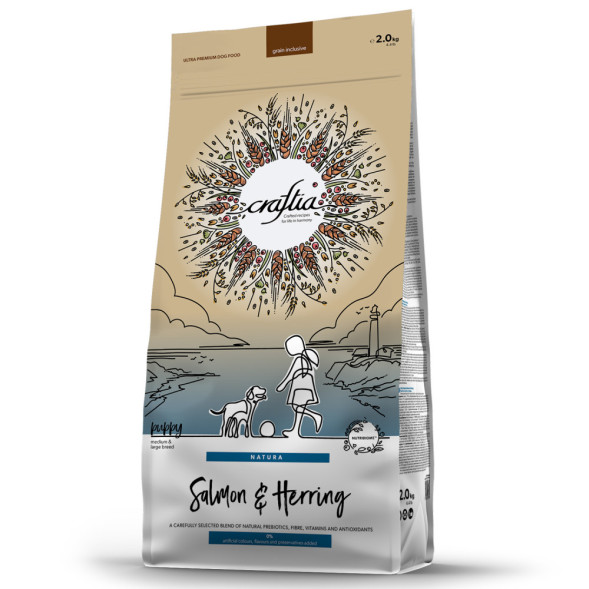 Craftia Natura сухой корм для щенков средних и крупных пород с лососем и сельдью - 2 кг