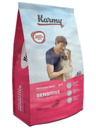 Karmy Sensitive Medium &amp;amp; Maxi сухой корм для взрослых собак средних и крупных пород с чувствительным пищеварением с лососем - 2 кг