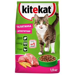 Kitekat сухой корм для взрослых кошек с аппетитной телятинкой - 1,9 кг