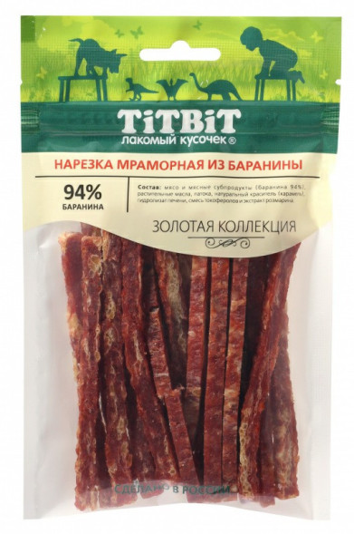TiTBiT Золотая коллекция лакомство для собак нарезка мраморная из баранины - 80 г