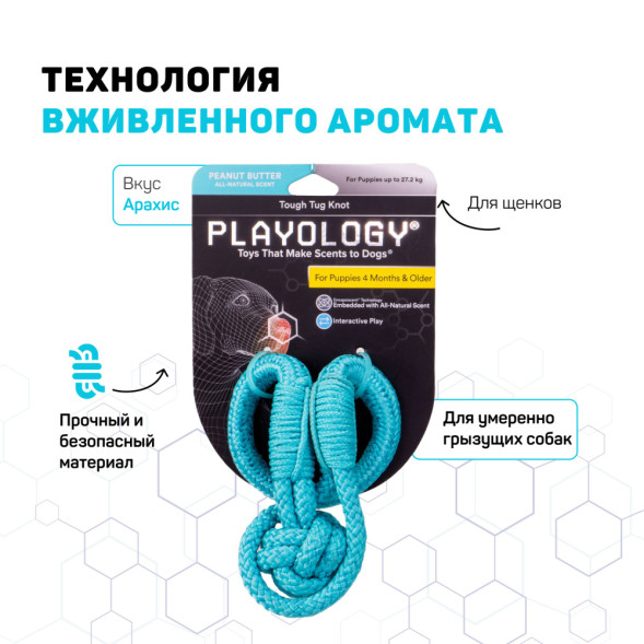 Playology TOUGH TUG KNOT жевательный канат для собак с ароматом арахиса, голубой