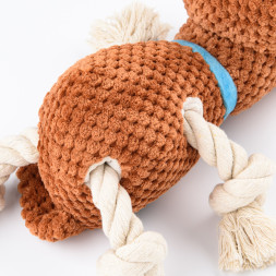 Mr.Kranch игрушка для собак Собачка, плюшевая с канатиками и пищалкой, 22 см, коричневая