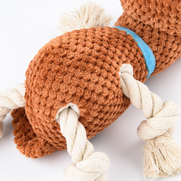 Mr.Kranch игрушка для собак Собачка, плюшевая с канатиками и пищалкой, 22 см, коричневая