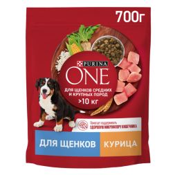 Сухой корм для щенков Purina ONE для средних и крупных пород с курицей и рисом 700 г