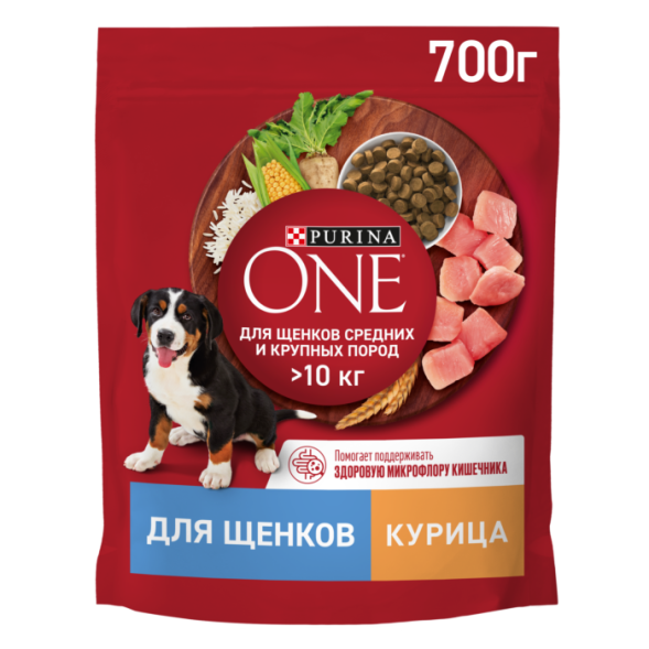 Сухой корм для щенков Purina ONE для средних и крупных пород с курицей и рисом 700 г