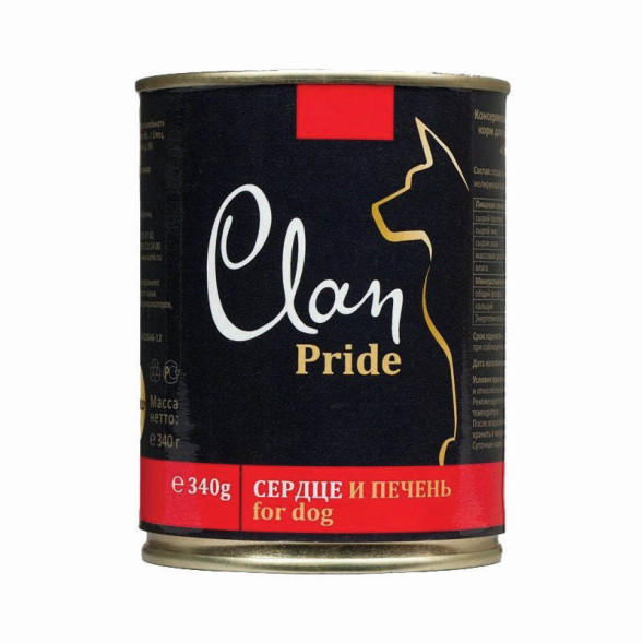Консервы Clan Pride для собак с говяжьим сердцем и печенью - 340 г 12 шт