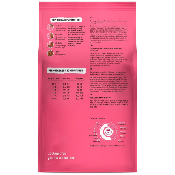 Smart Cat сухой корм для котят, с ягненком - 5 кг
